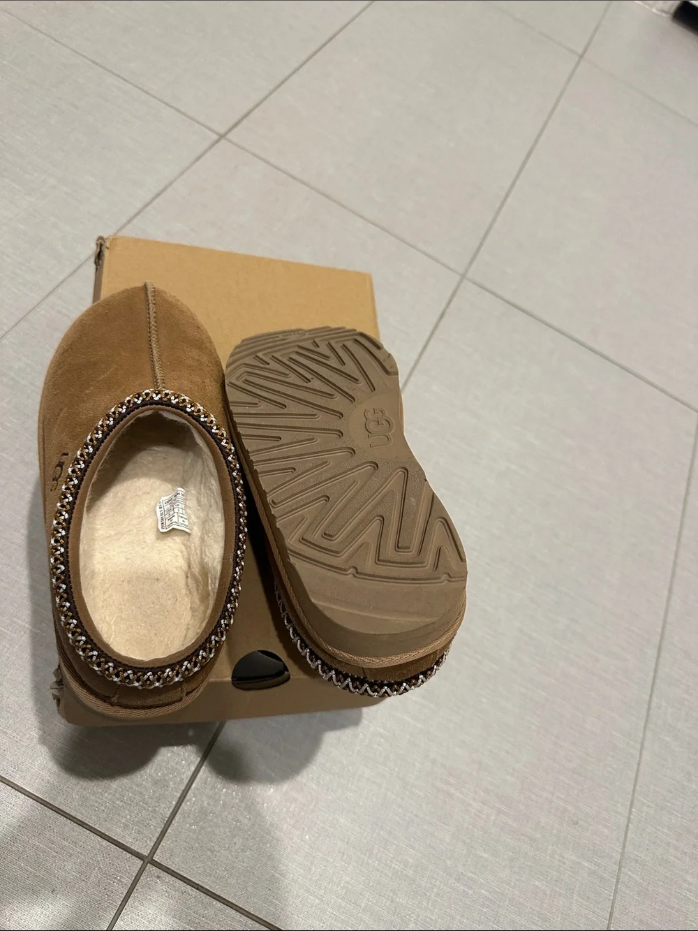 UGG Chestnut Braided-Trim Shearling Lined Slip-On Slippers